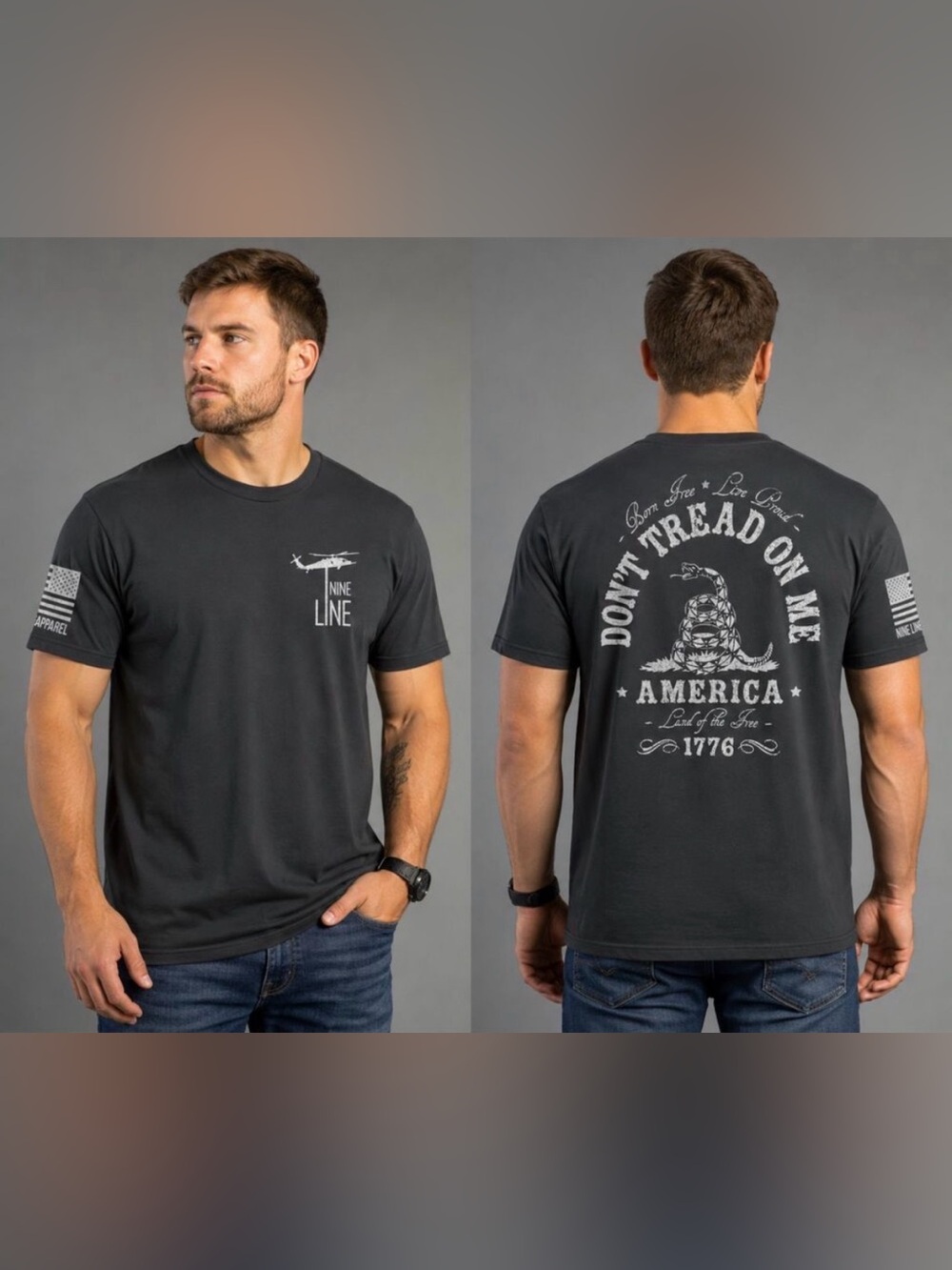 Nine Line Apparel Don’t Tread On Me T-Shirt Short Sleeve Black Flag Patriotic
